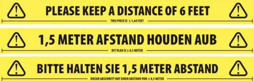 Triplast Please Keep A Safe Distance of 2 Metres Warning Floor Tape Strong Vinyl Yellow Tape Pack of 6 